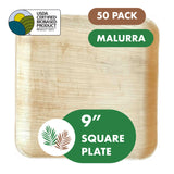 9” Square Palm Plates like Bamboo 300 PCs - 50 PCs (Wholesale/Bulk)