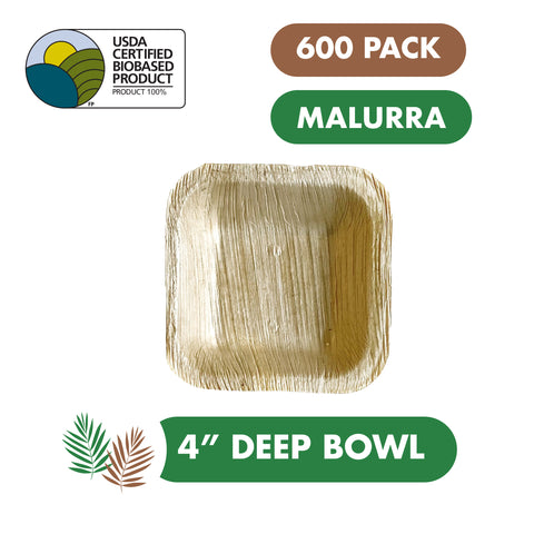 4" Palm Bowl Square Deep like Bamboo 600 PCs - 300 PCs (Wholesale/Bulk)