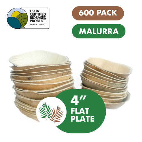 4" Palm Flat Plates like Bamboo 600 PCs - 300 PCs (Wholesale/Bulk)