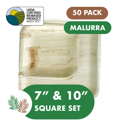 7" and 10" Square Set Palm Plates like Bamboo (Wholesale/Bulk)