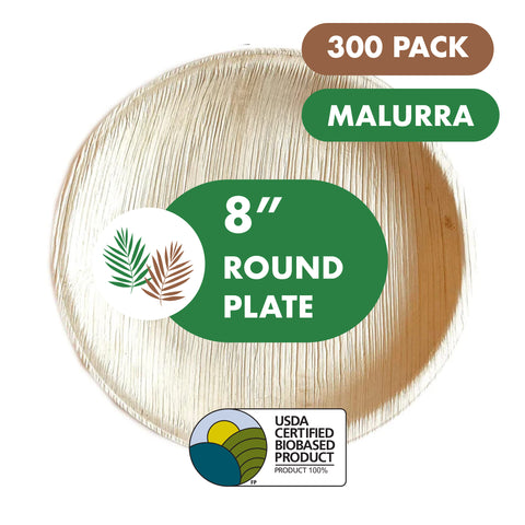 8” Round Palm Plates like Bamboo 300 PCs (Wholesale/Bulk)