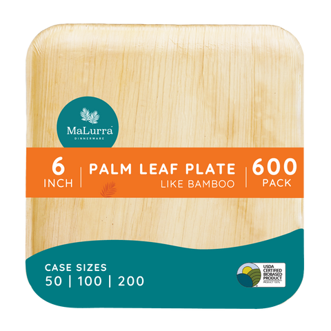 6” Square Palm Plates like Bamboo 600 PCs - 50 PCs (Wholesale/Bulk)