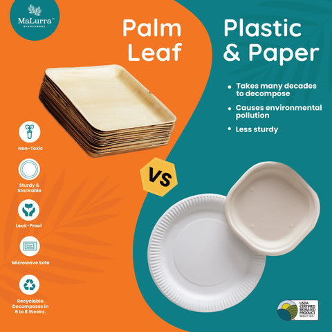 Sustainable and Compostable Single Use Palm Leaf Square Plates